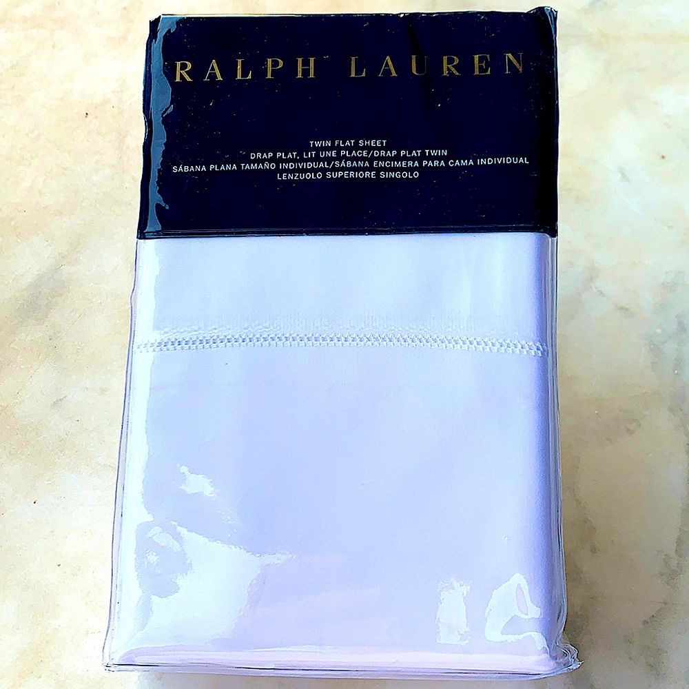RALPH LAUREN DECO WHITE SATEEN TWIN FLAT SHEET